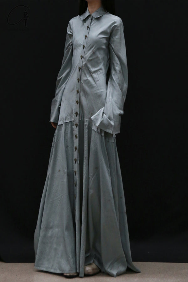 Mutedance 24 Autumn and Winter Button Lapel Long Sleeve Dress MD-MD24FW83-blue MD24FW82 MD24FW83